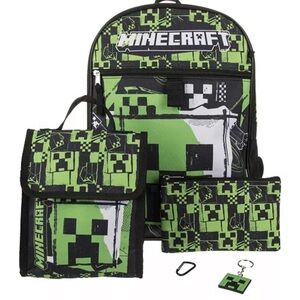 NWT Bioworld Boys Minecraft Backpack Set‎ Creeper with Lunchbox & Accessories